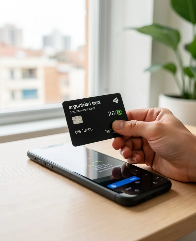 Tarjeta prepaga y teléfono con app de inversiones