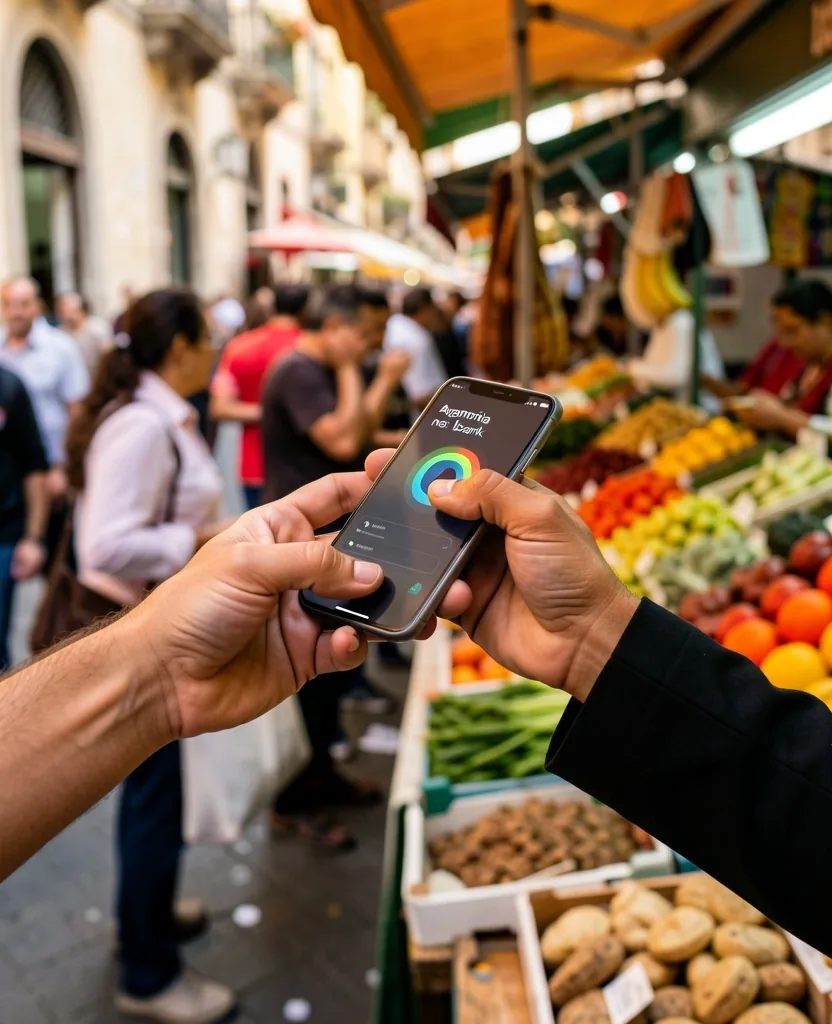 Teléfono móvil con pago QR en un comercio argentino