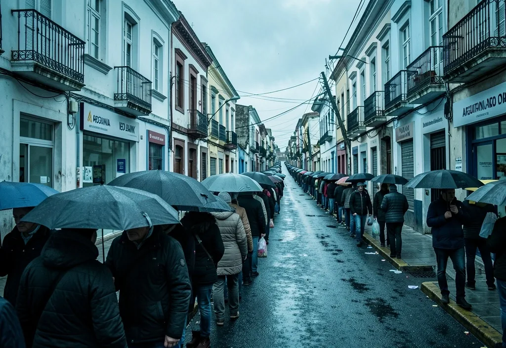 Cola larga frente a un banco en Rosario
