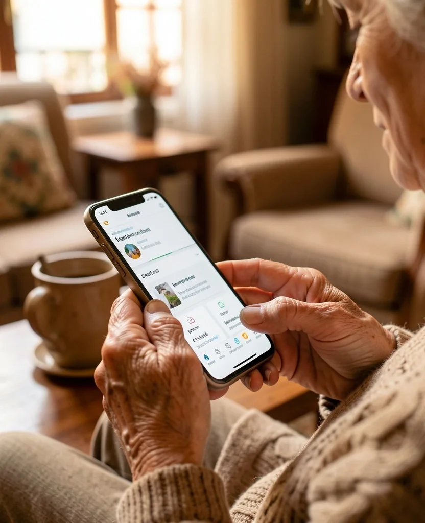 Mujer mayor aprendiendo a usar una aplicación de banca digital