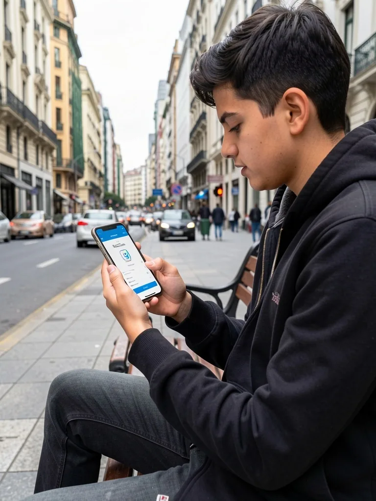 Persona gestionando sus finanzas desde un teléfono móvil en Buenos Aires