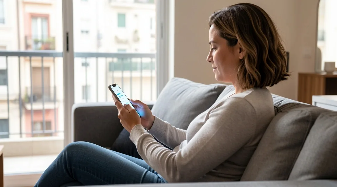 Mano sosteniendo teléfono con aplicación de neobanco