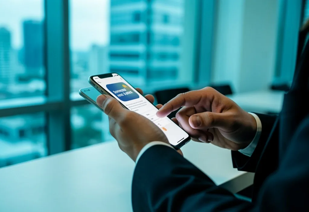 Persona usando aplicación bancaria en su teléfono