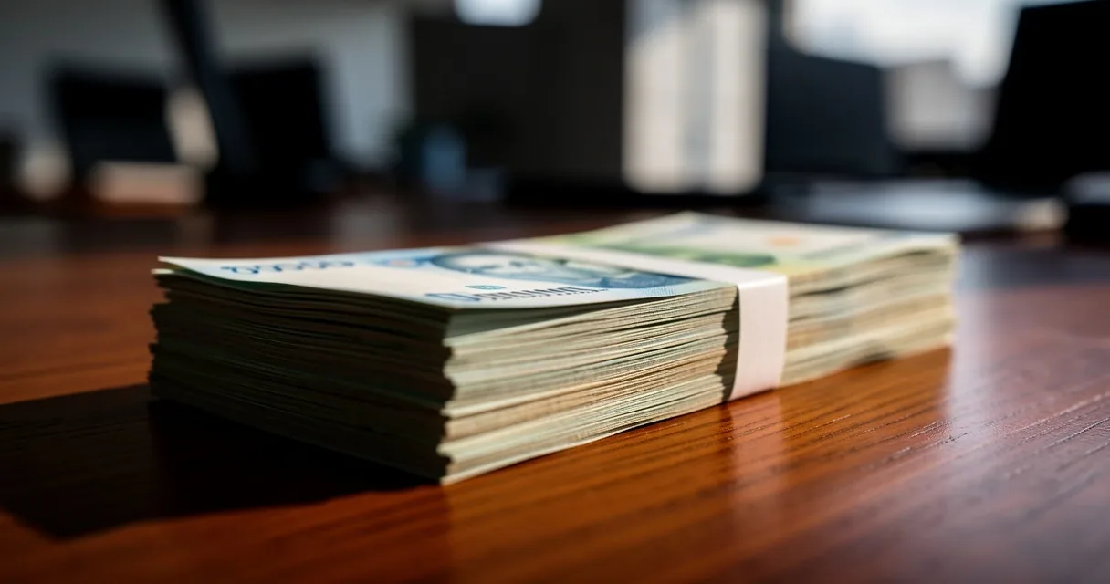 Primer plano de billetes de pesos argentinos bajo luz de estudio